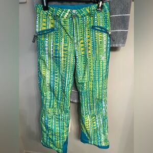 Spyder's Vixen ski pant, green+multi colors, size 14 youth